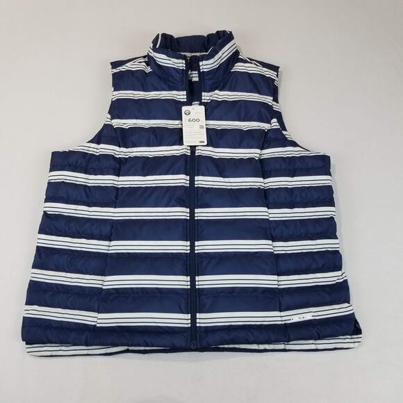 Lands' End Vest Womens 1X Navy White Striped 600 Fill Down Puffer Quilted RDS - Picture 12 of 12